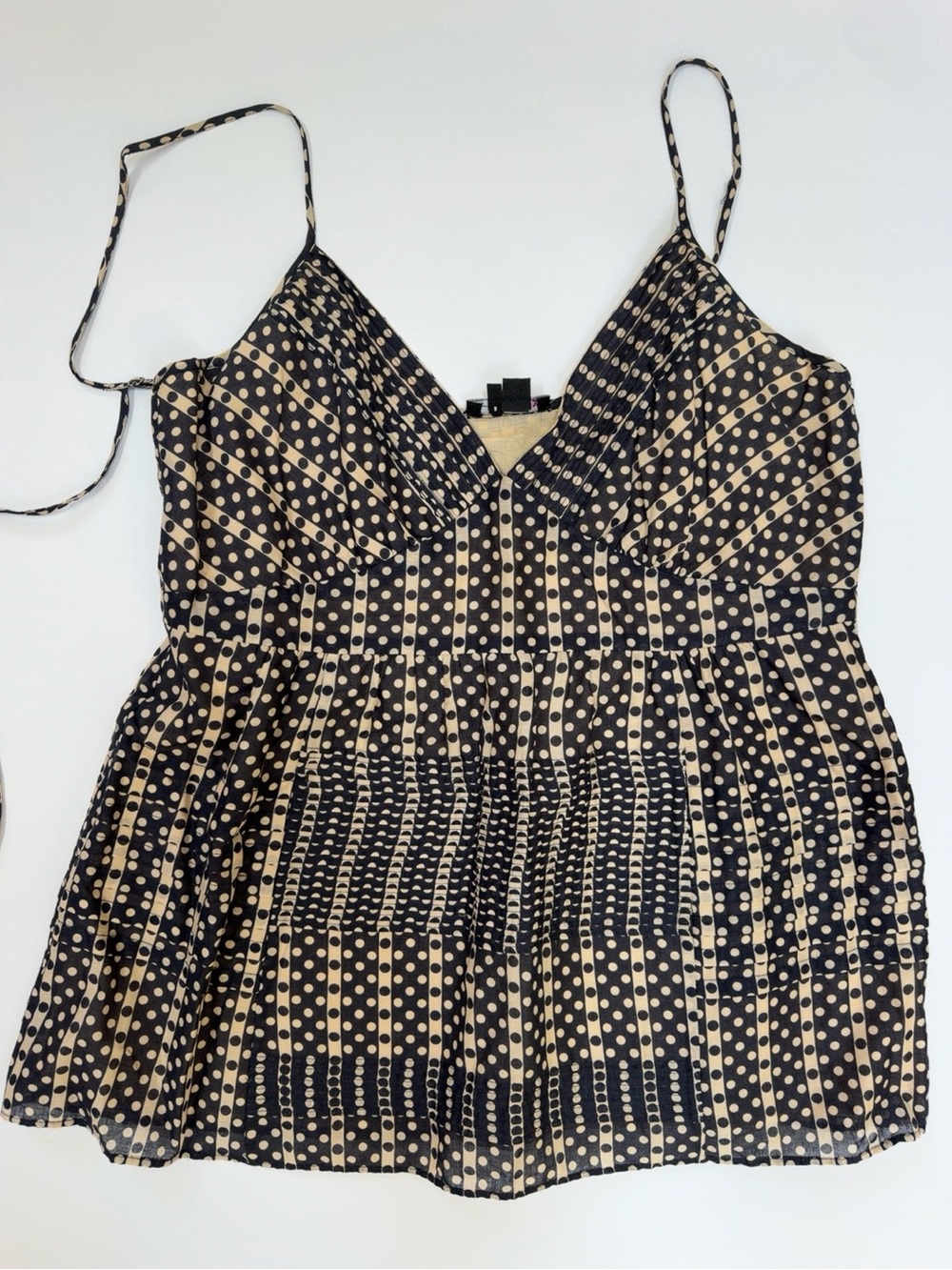 Theory Black & Cream Polka Dot Silk Blend Halter Babydoll Top | Size Small